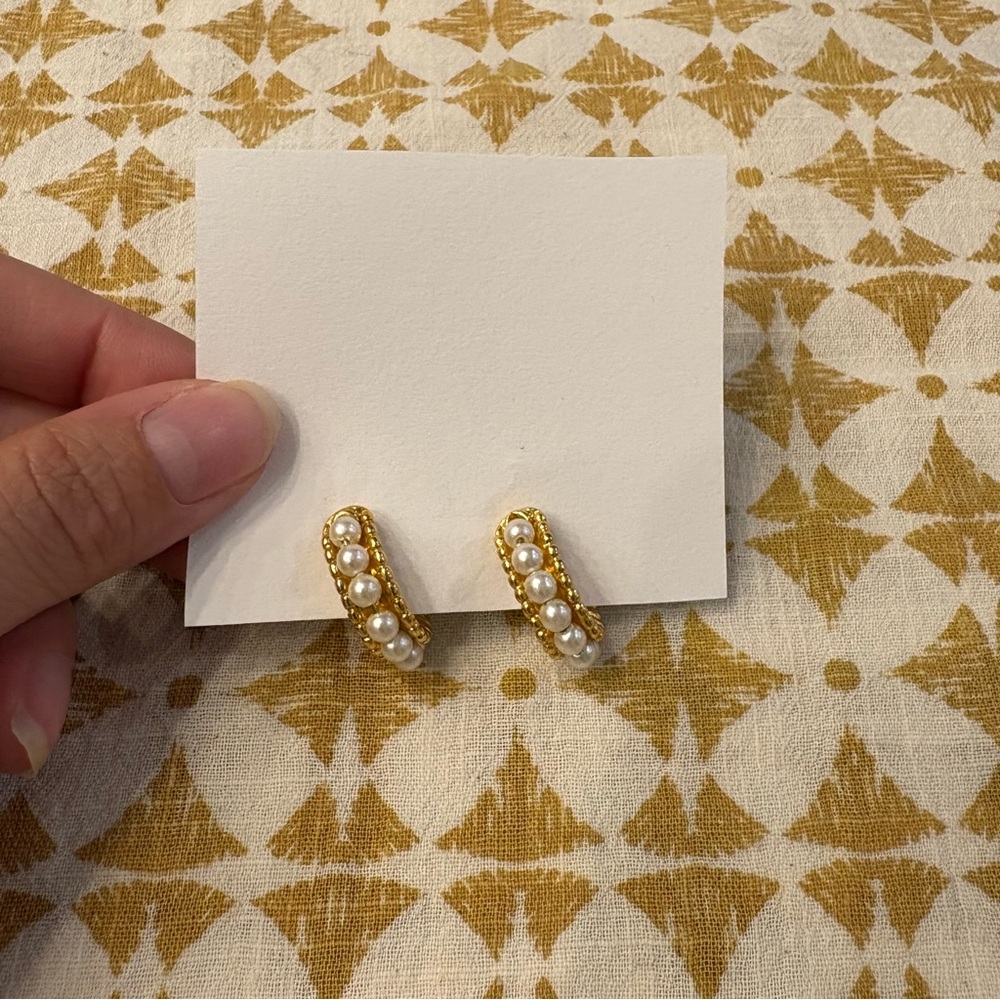 Vintage Faux Pearl and Gold Hoop Earrings